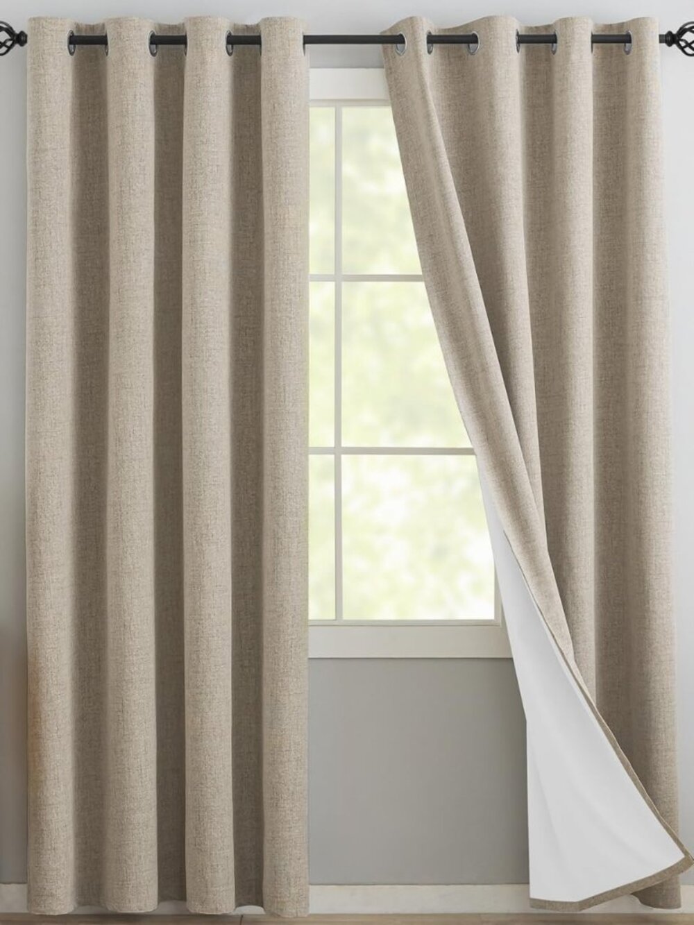 Natural Linen Textured Curtains 84 Inches Long for Living Room